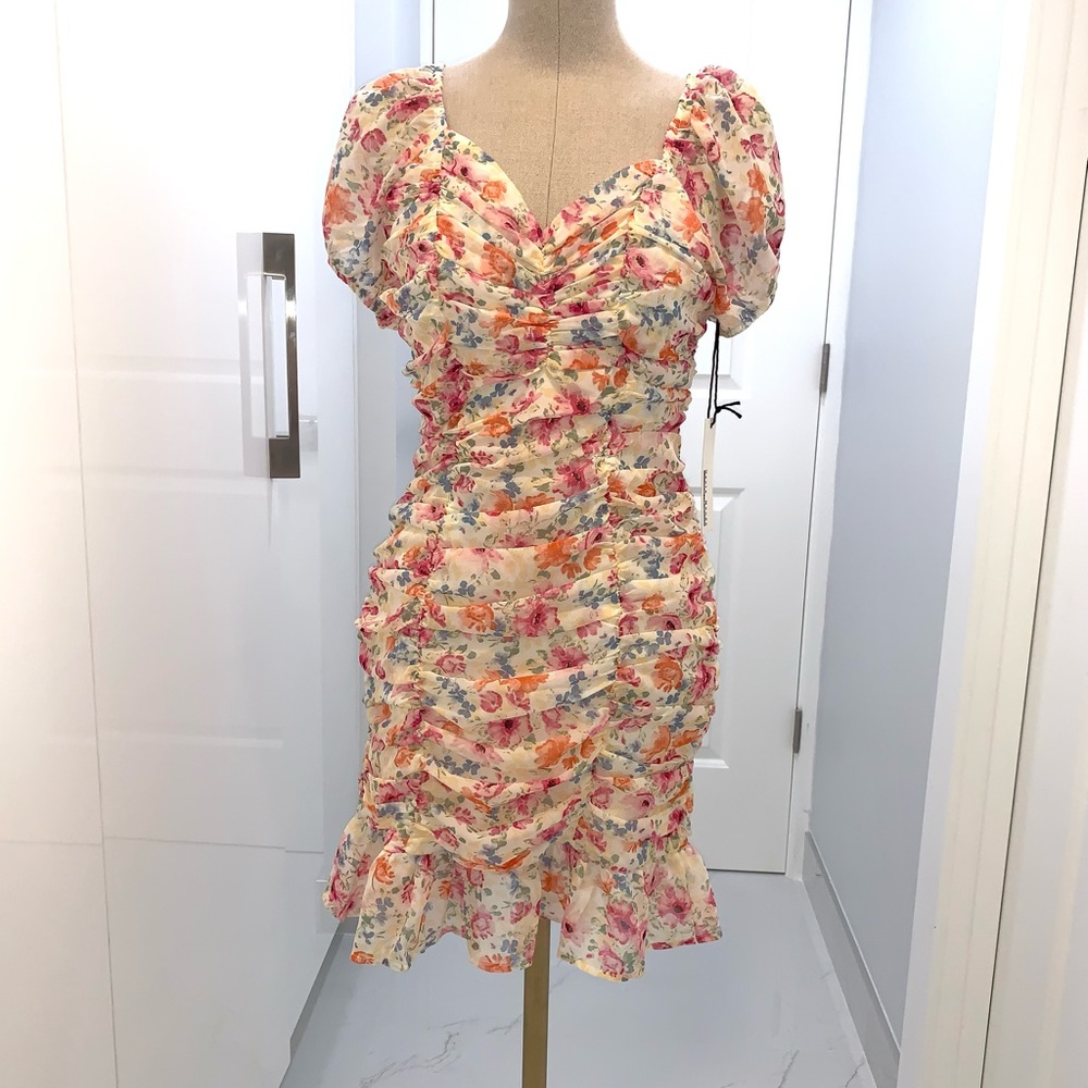 Haute Monde floral summer ruched dress size small
